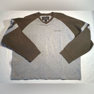 Vintage Y2K Abercrombie & Fitch Brown & Gray Long Sleeve Pullover V-neck Men XL